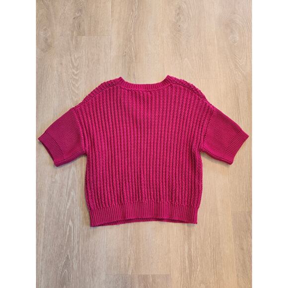 Sundance Fuchsia Pink Knit Short Sleeve V-Neck Textured Sweater Top Sz XS - Picture 2 of 3